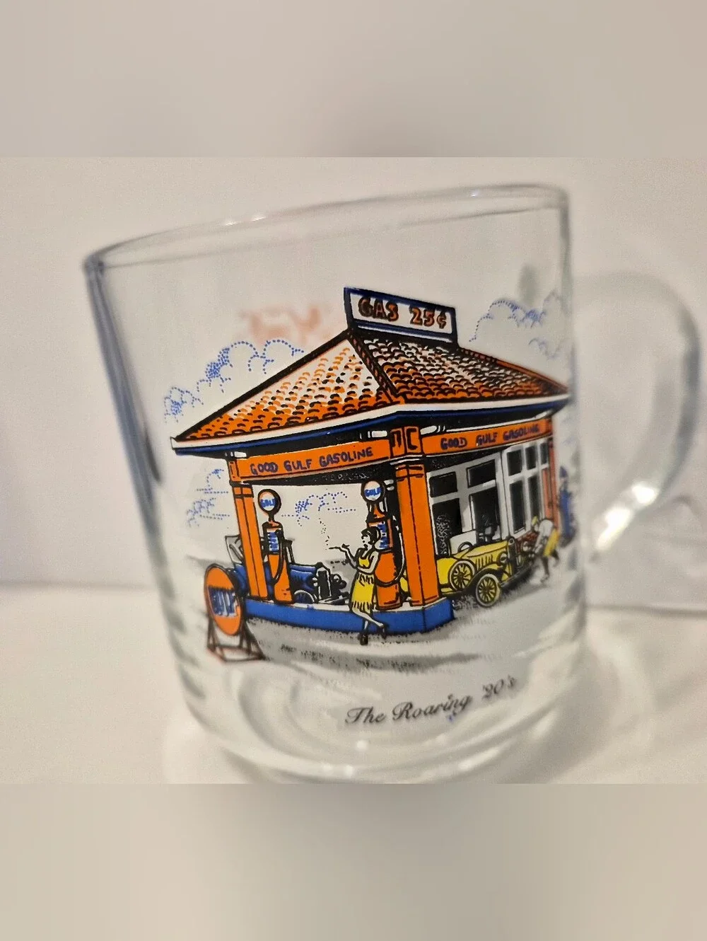 Vintage Luminarc Gulf Oil Collector Series Glass Mugs Set of 2